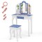 Costway Kids Vanity Table & Stool Set with Cute Polka Dot Print Tri-folding Mirror Drawer Pink&White/Light Pink&White/Pink&Black/Blue/Pink
